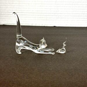 (2) Art Glass Cat And Mouse Figurines